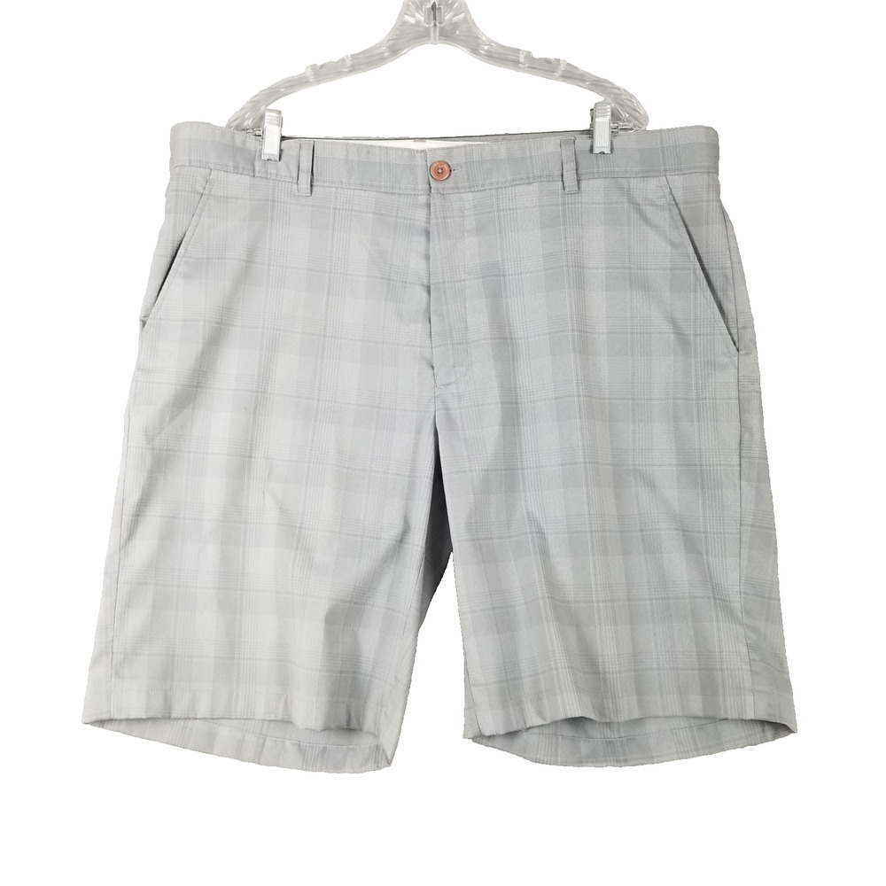 Greg Norman Shorts Mens 40 Gray Plaid Stretch Golf Lightweight Polyester Spandex